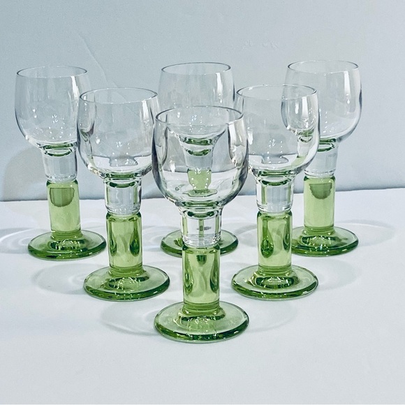 🌟5xHP🌟VTG 6 Rocco Limoncino Green Pedestal Cordial Glasses Bormioli Rocco - Picture 1 of 6